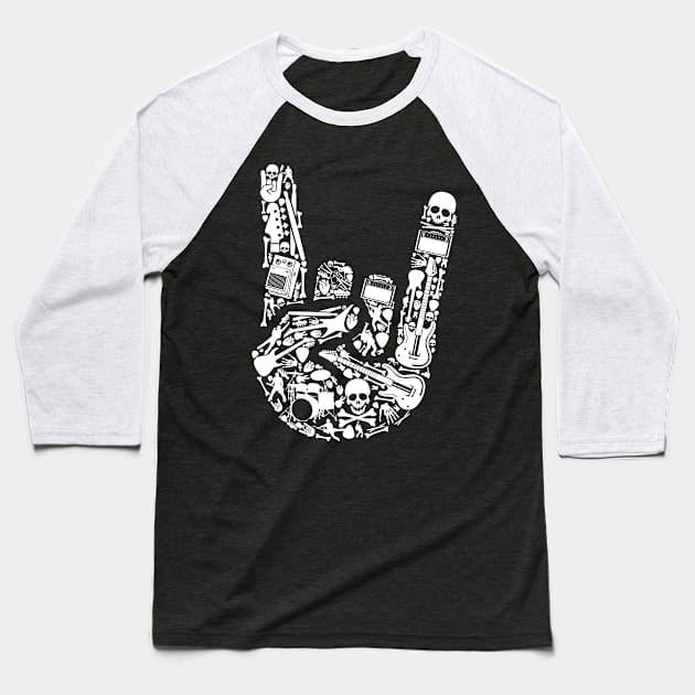 Metal rock music hand illustration Baseball T-Shirt by ShirtyLife